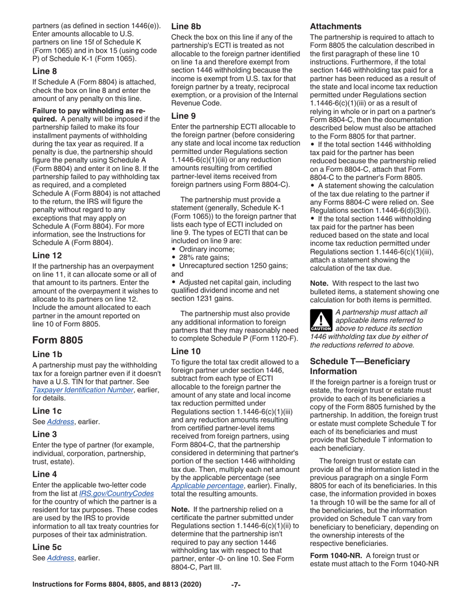 Instructions for IRS Form 8804, 8805, 8813, Page 7