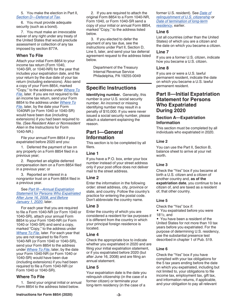 Instructions for IRS Form 8854 Initial and Annual Expatriation Statement, Page 3