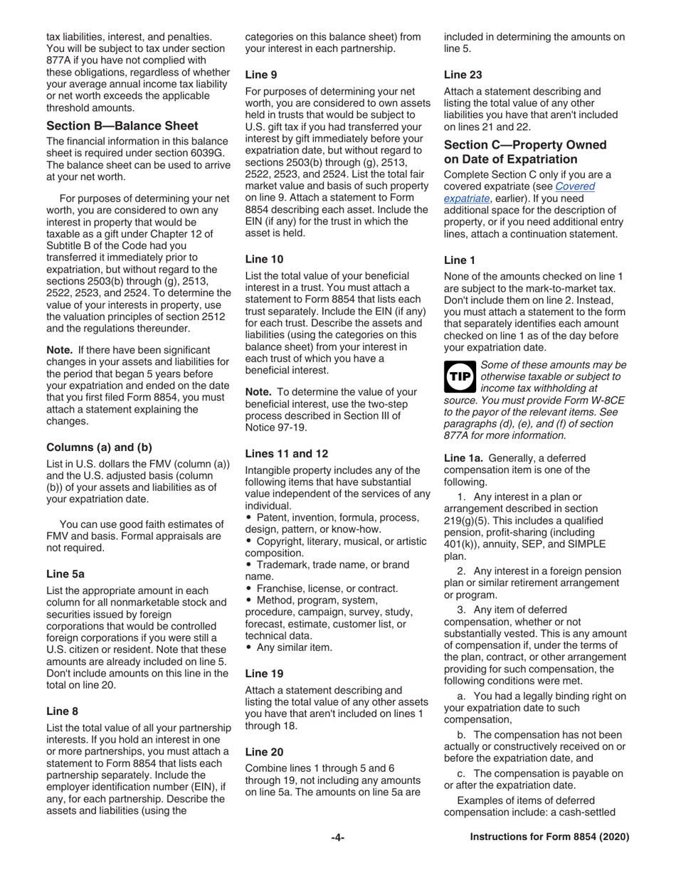 Instructions for IRS Form 8854 Initial and Annual Expatriation Statement, Page 4