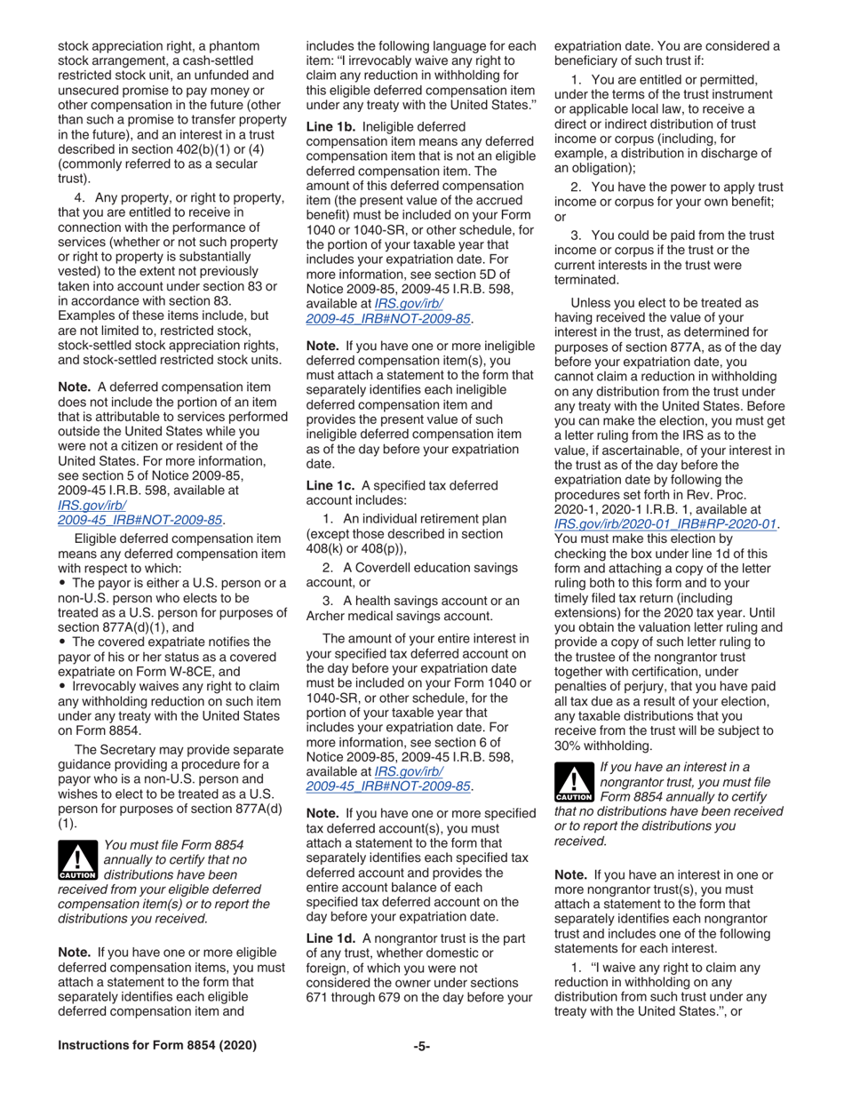 Instructions for IRS Form 8854 Initial and Annual Expatriation Statement, Page 5