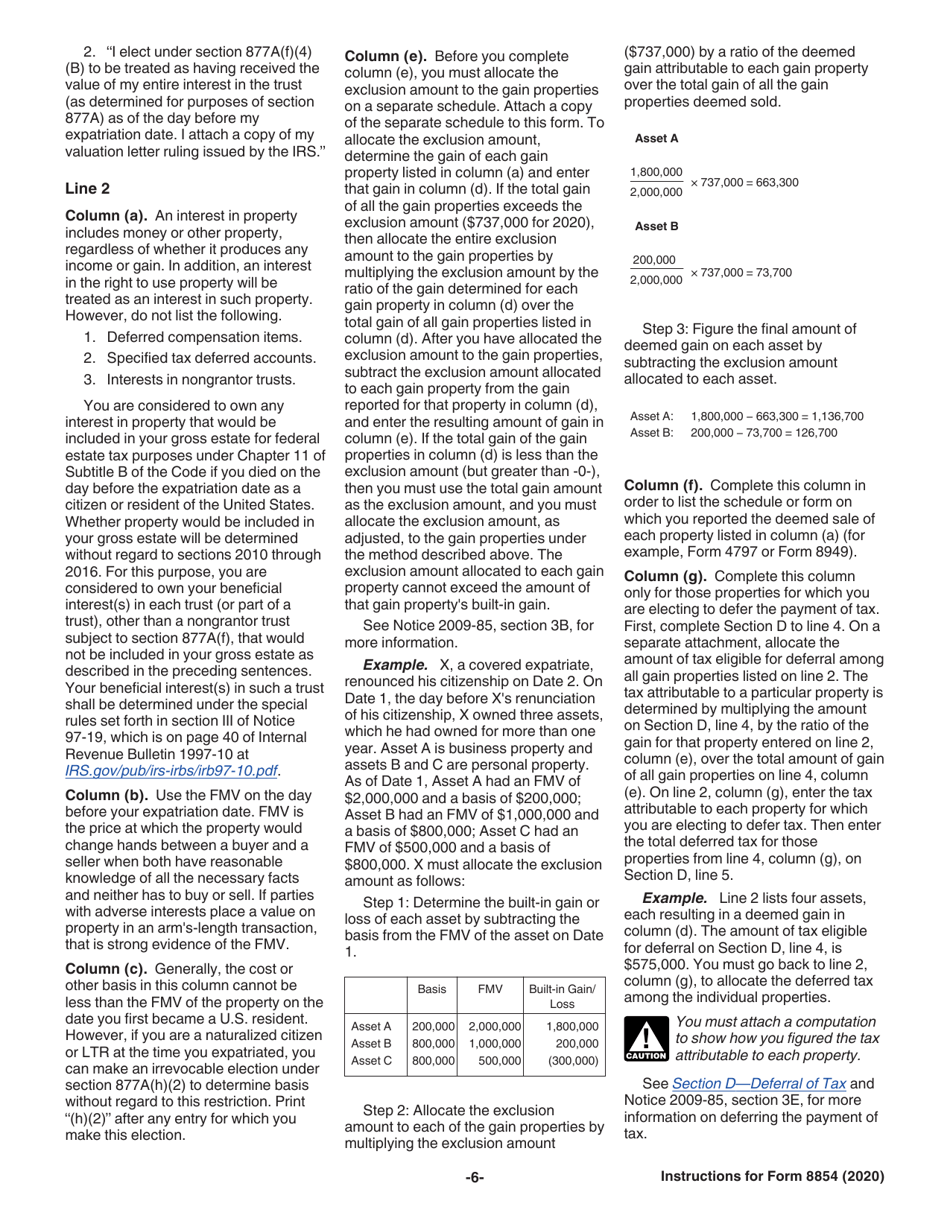Instructions for IRS Form 8854 Initial and Annual Expatriation Statement, Page 6