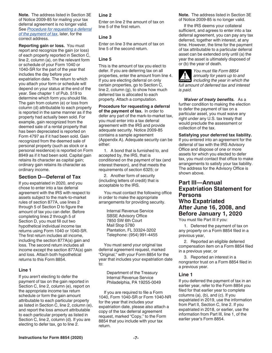 Instructions for IRS Form 8854 Initial and Annual Expatriation Statement, Page 7