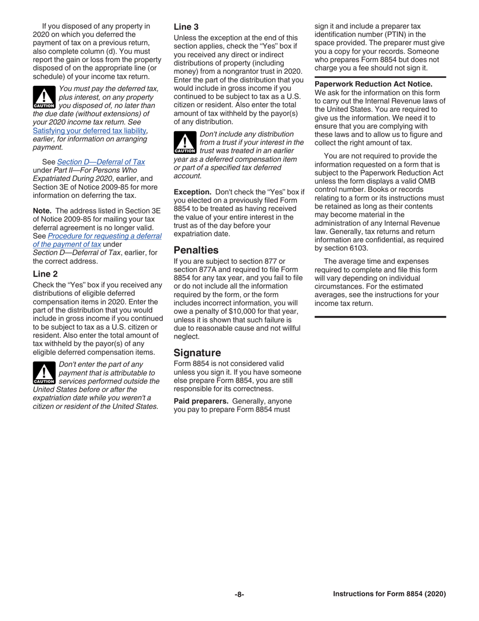 Instructions for IRS Form 8854 Initial and Annual Expatriation Statement, Page 8