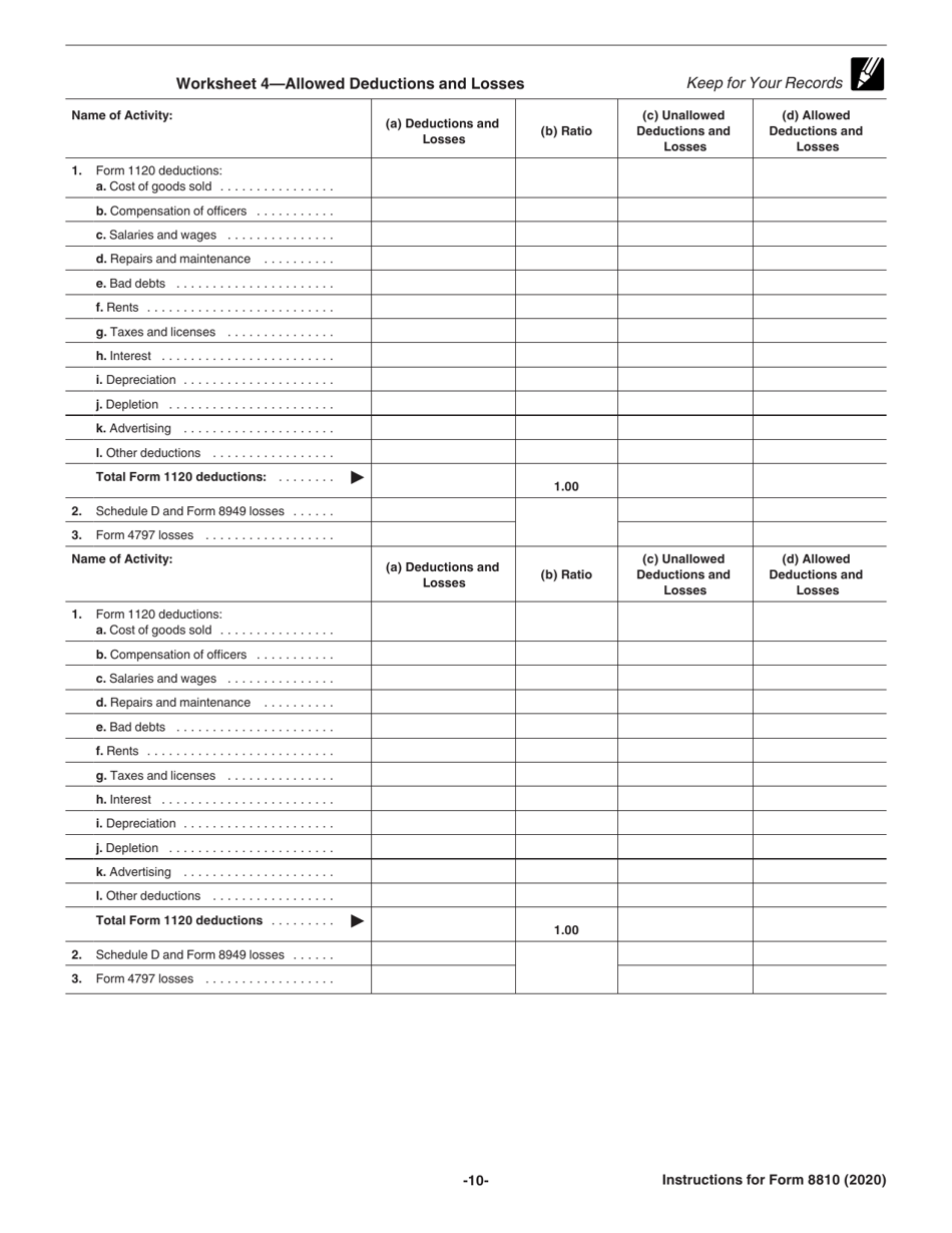 Instructions for IRS Form 8810 Corporate Passive Activity Loss and Credit Limitations, Page 10