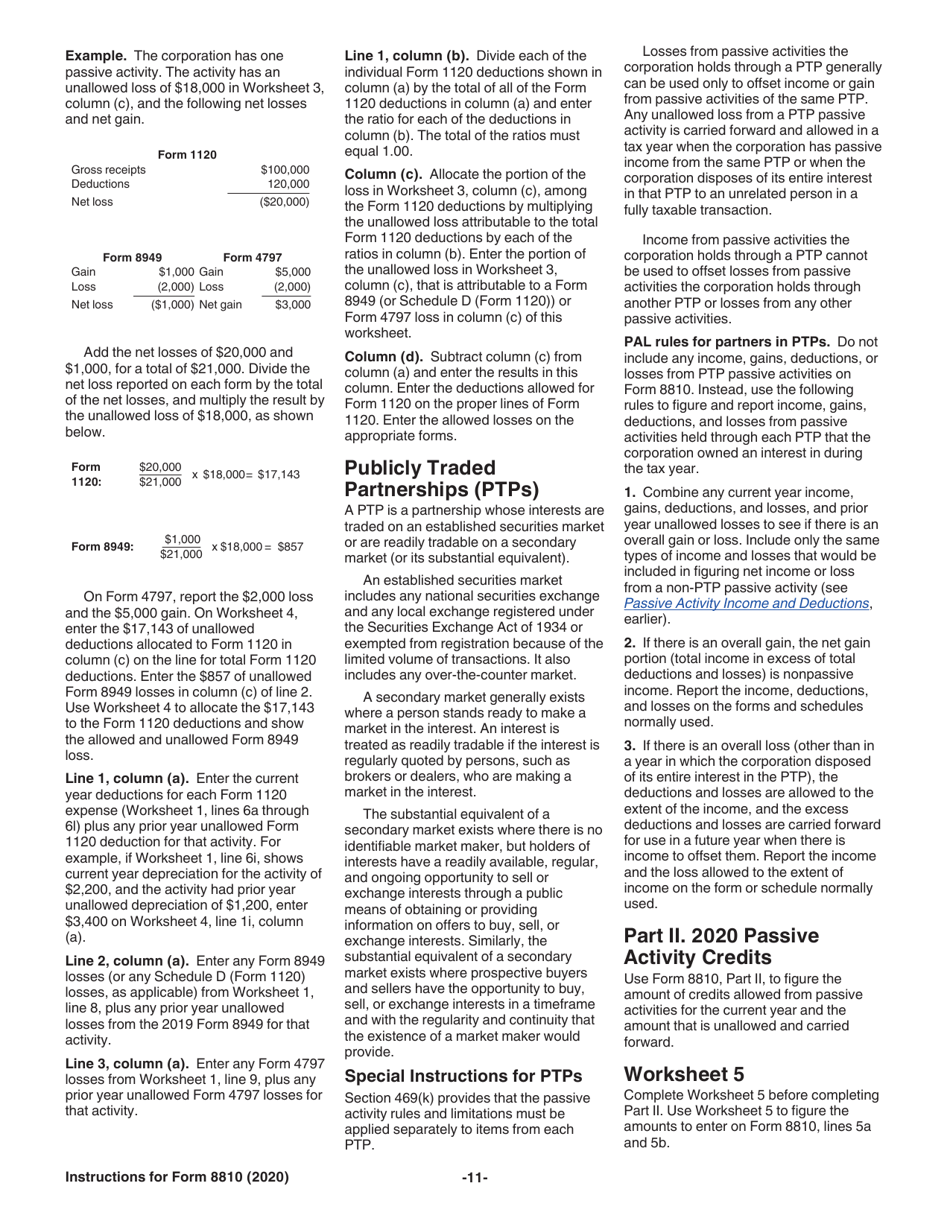 Instructions for IRS Form 8810 Corporate Passive Activity Loss and Credit Limitations, Page 11