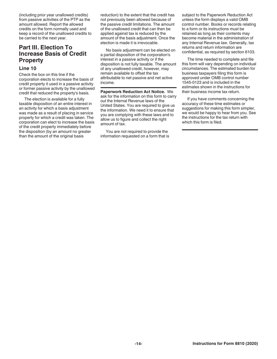 Instructions for IRS Form 8810 Corporate Passive Activity Loss and Credit Limitations, Page 14