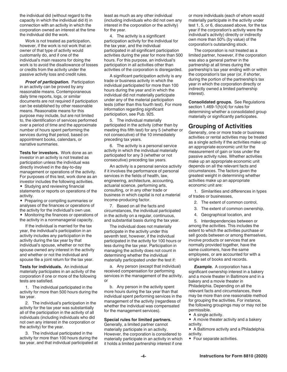 Instructions for IRS Form 8810 Corporate Passive Activity Loss and Credit Limitations, Page 4