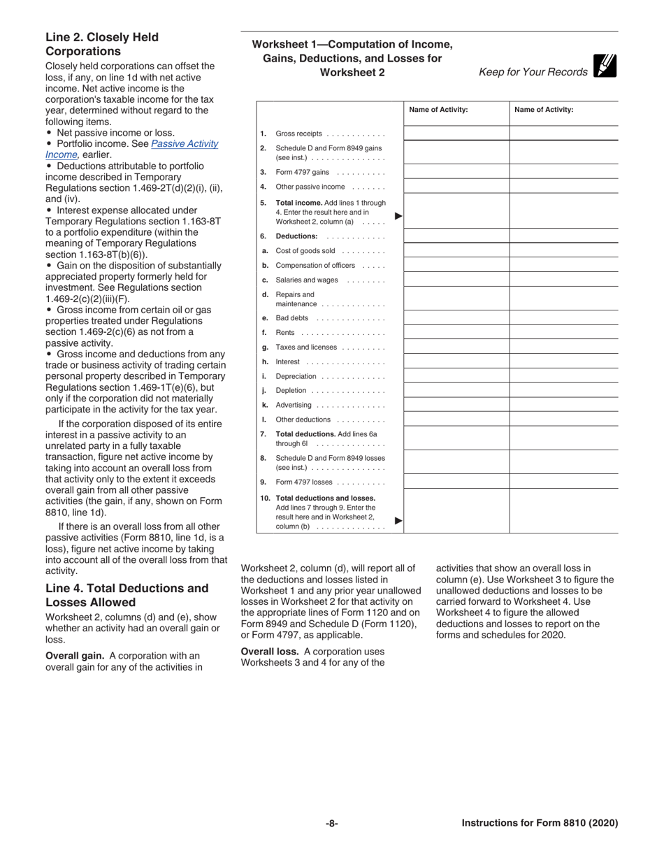 Instructions for IRS Form 8810 Corporate Passive Activity Loss and Credit Limitations, Page 8