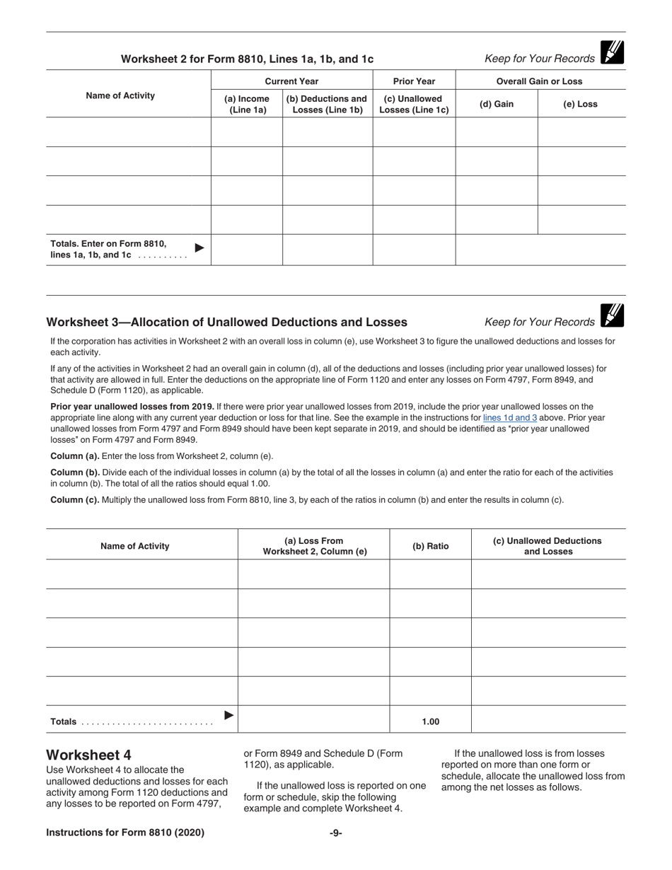 Instructions for IRS Form 8810 Corporate Passive Activity Loss and Credit Limitations, Page 9