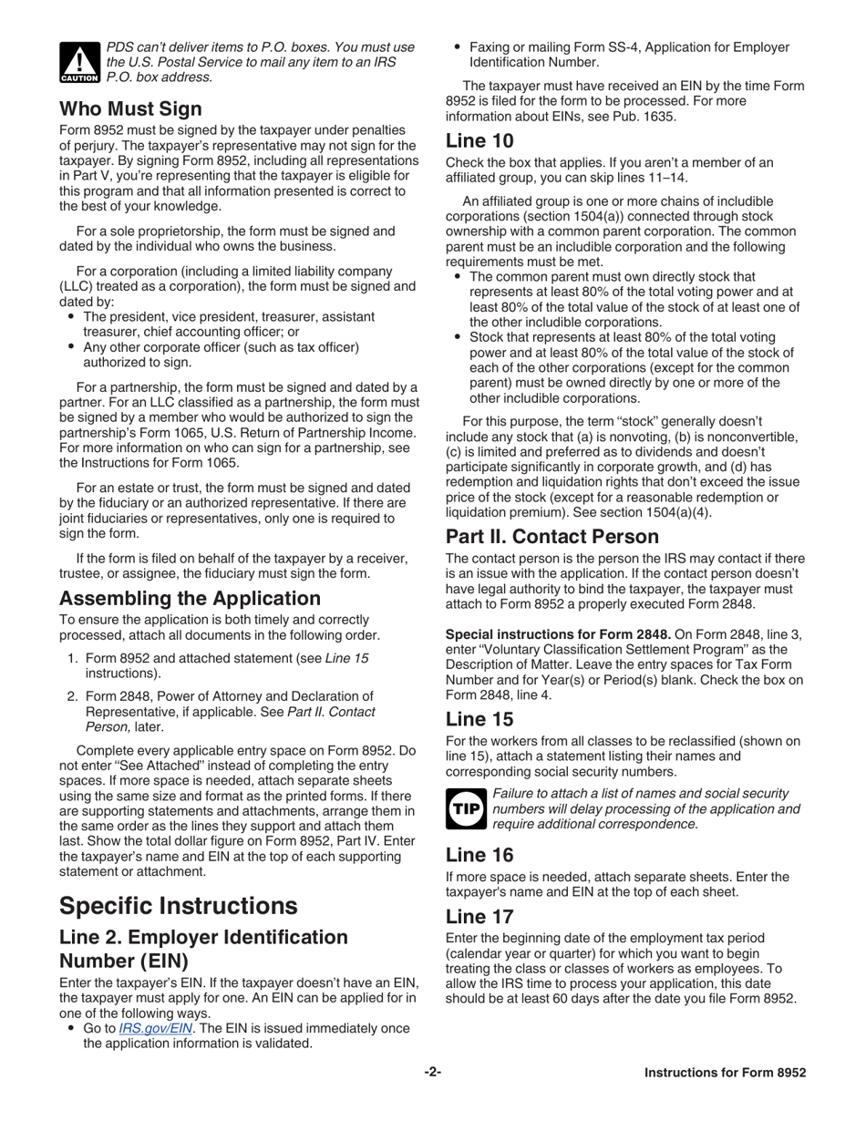 Instructions for IRS Form 8952 Application for Voluntary Classification Settlement Program (Vcsp), Page 2