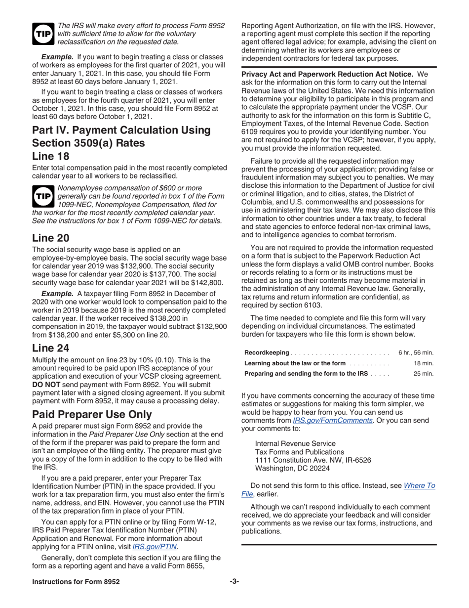 Instructions for IRS Form 8952 Application for Voluntary Classification Settlement Program (Vcsp), Page 3
