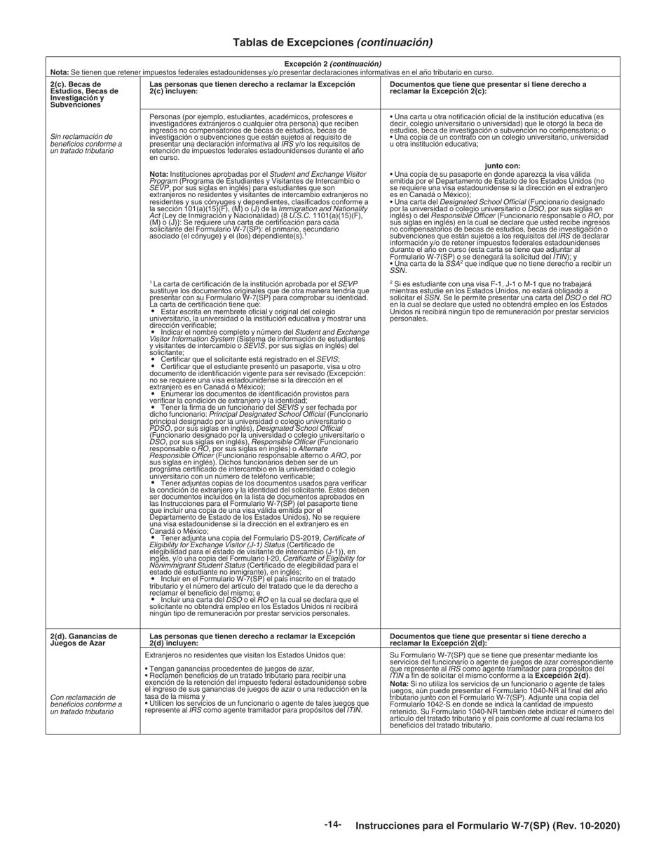 Instrucciones para IRS Formulario W-7 (SP) Solicitud De Numero De Identificacion Personal Del Contribuyente Del Servicio De Impuestos Internos (Spanish), Page 14