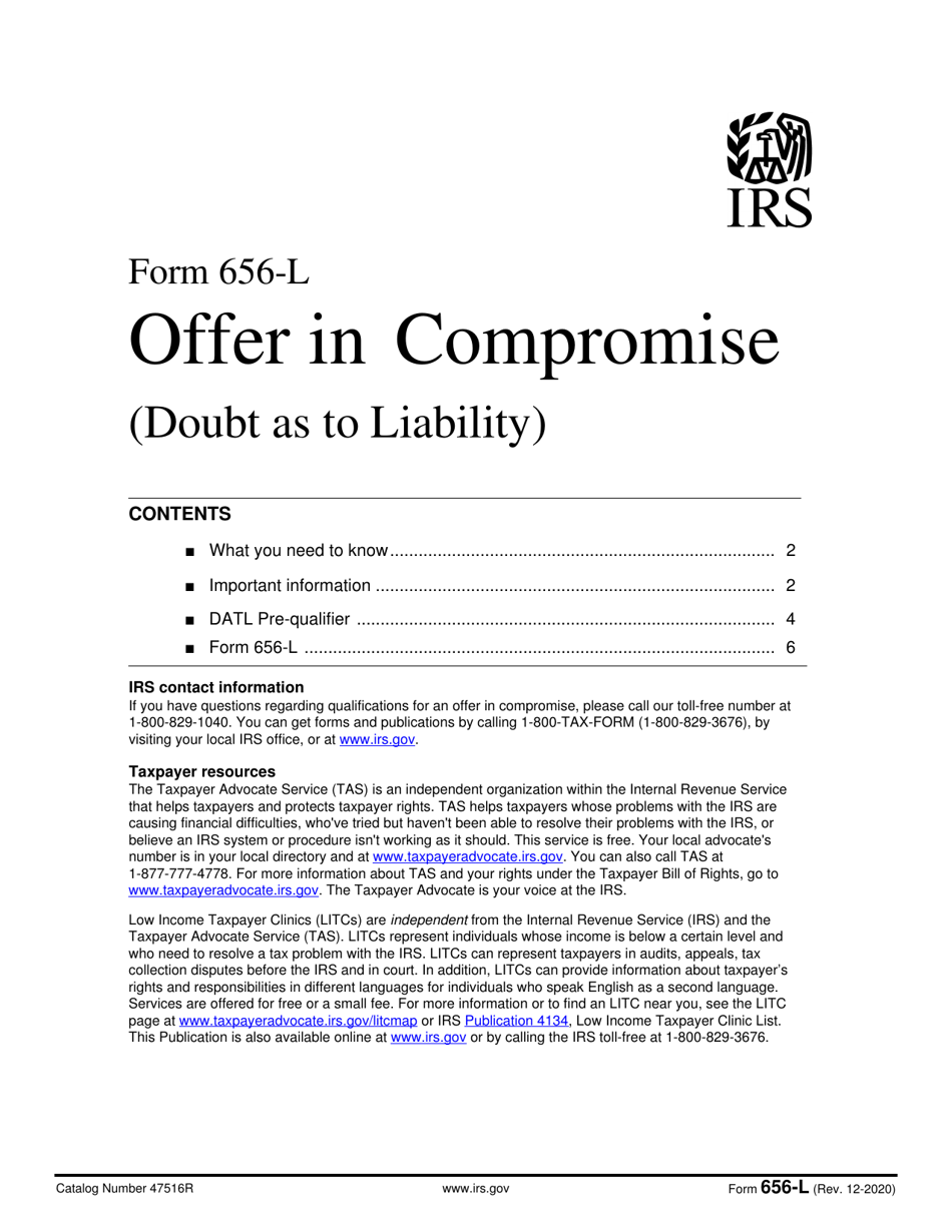 IRS Form 656-L Offer in Compromise (Doubt as to Liability), Page 1