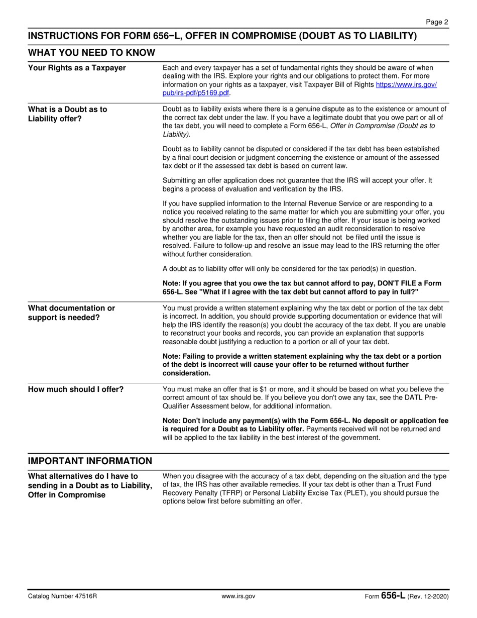 IRS Form 656-L Download Fillable PDF Or Fill Online Offer In Compromise ...