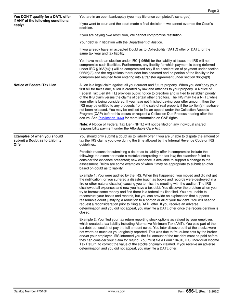 IRS Form 656-L Offer in Compromise (Doubt as to Liability), Page 3