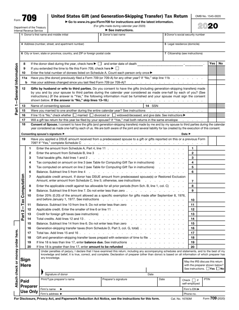 IRS Form 709 2020 Printable Pdf