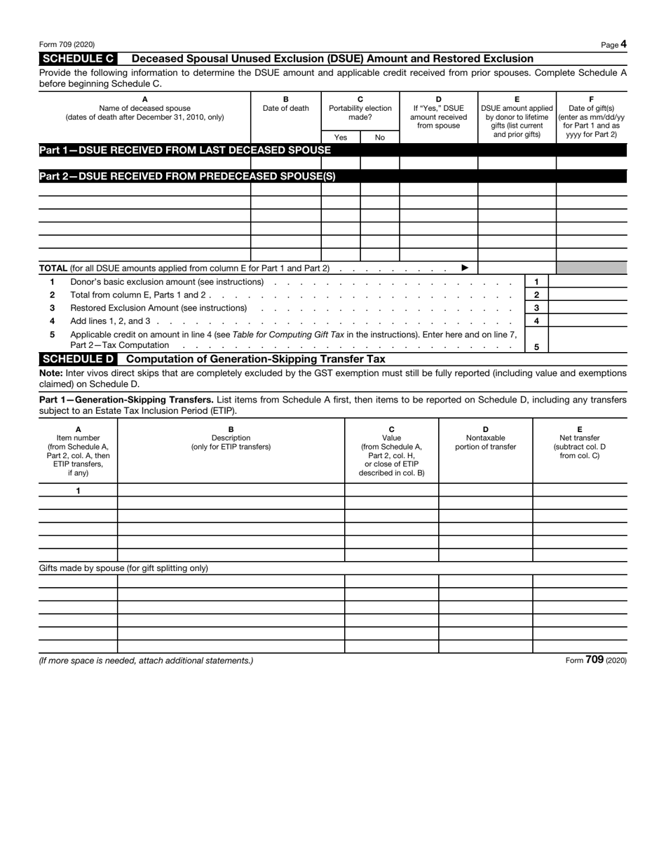 IRS Form 709 Download Fillable PDF or Fill Online United States Gift ...