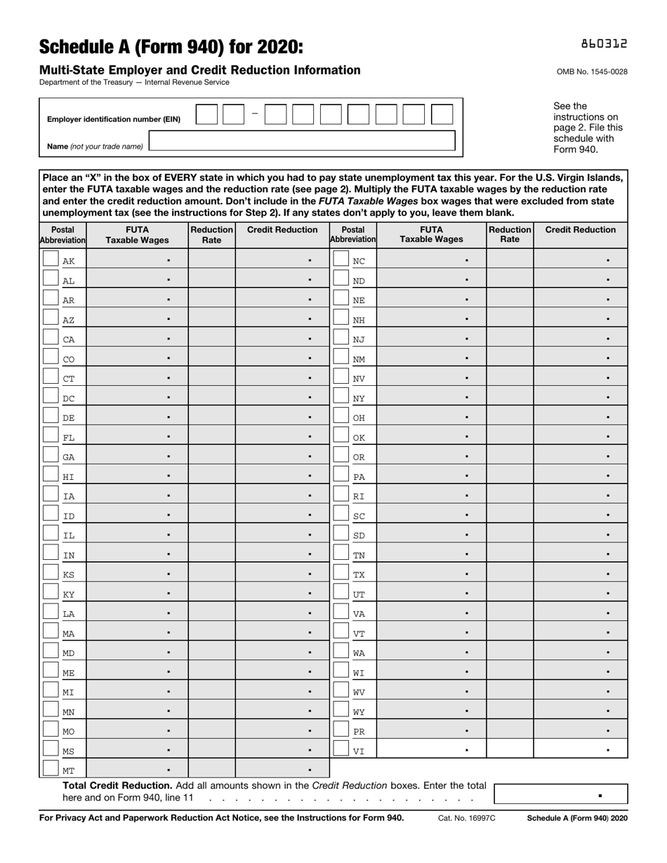 IRS Form 940 Schedule A Multi-State Employer and Credit Reduction Information, Page 1