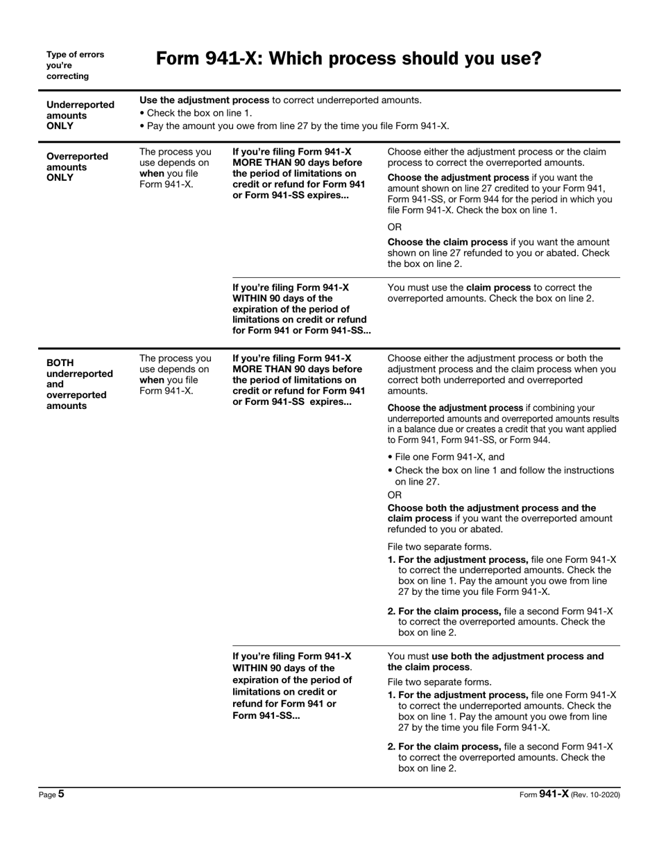 IRS Form 941-X Adjusted Employers Quarterly Federal Tax Return or Claim for Refund, Page 5