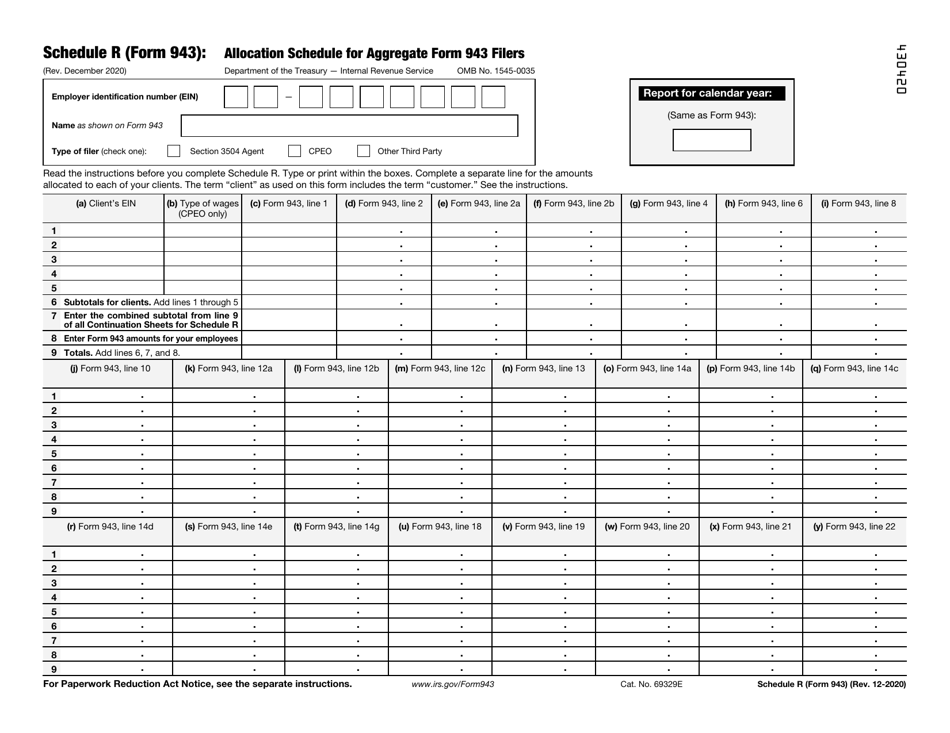 IRS Form 943 Schedule R Allocation Schedule for Aggregate Form 943 Filers, Page 1