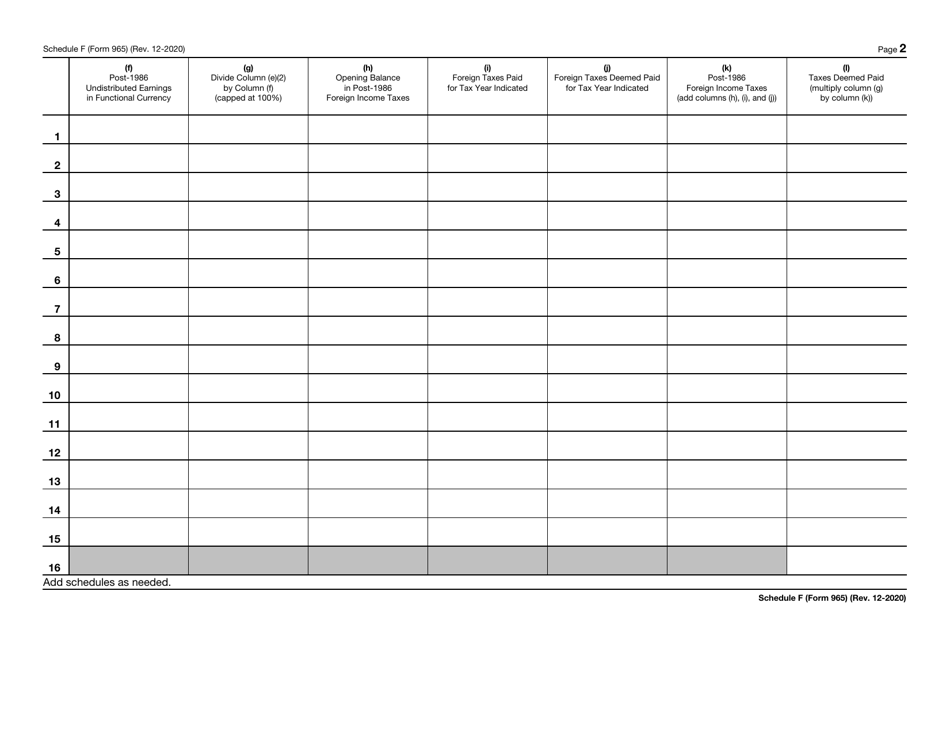 IRS Form 965 Schedule F Foreign Taxes Deemed Paid by Domestic Corporation, Page 2