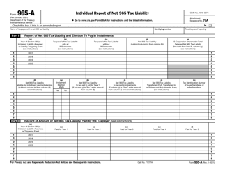 Document preview: IRS Form 965-A Individual Report of Net 965 Tax Liability