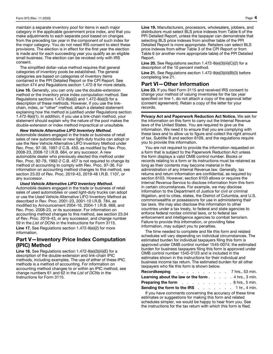 IRS Form 970 Application to Use Lifo Inventory Method, Page 4