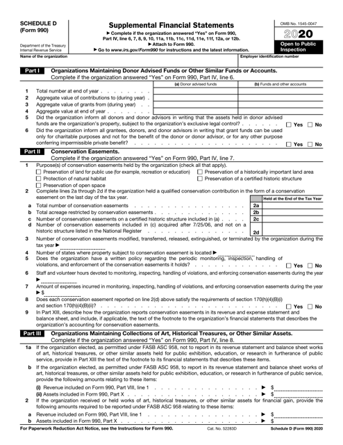 IRS Form 990 Schedule D 2020 Printable Pdf