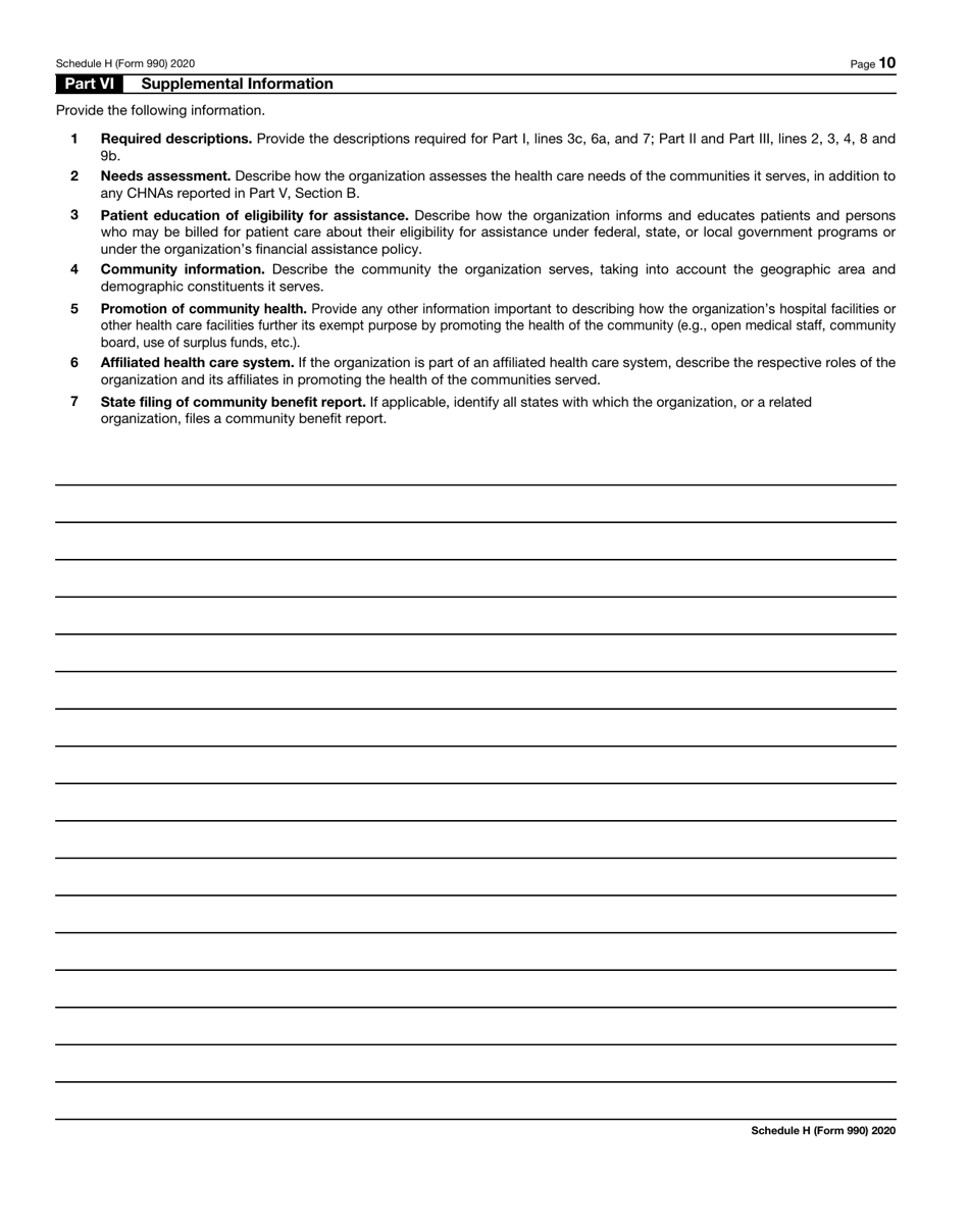IRS Form 990 Schedule H Hospitals, Page 10
