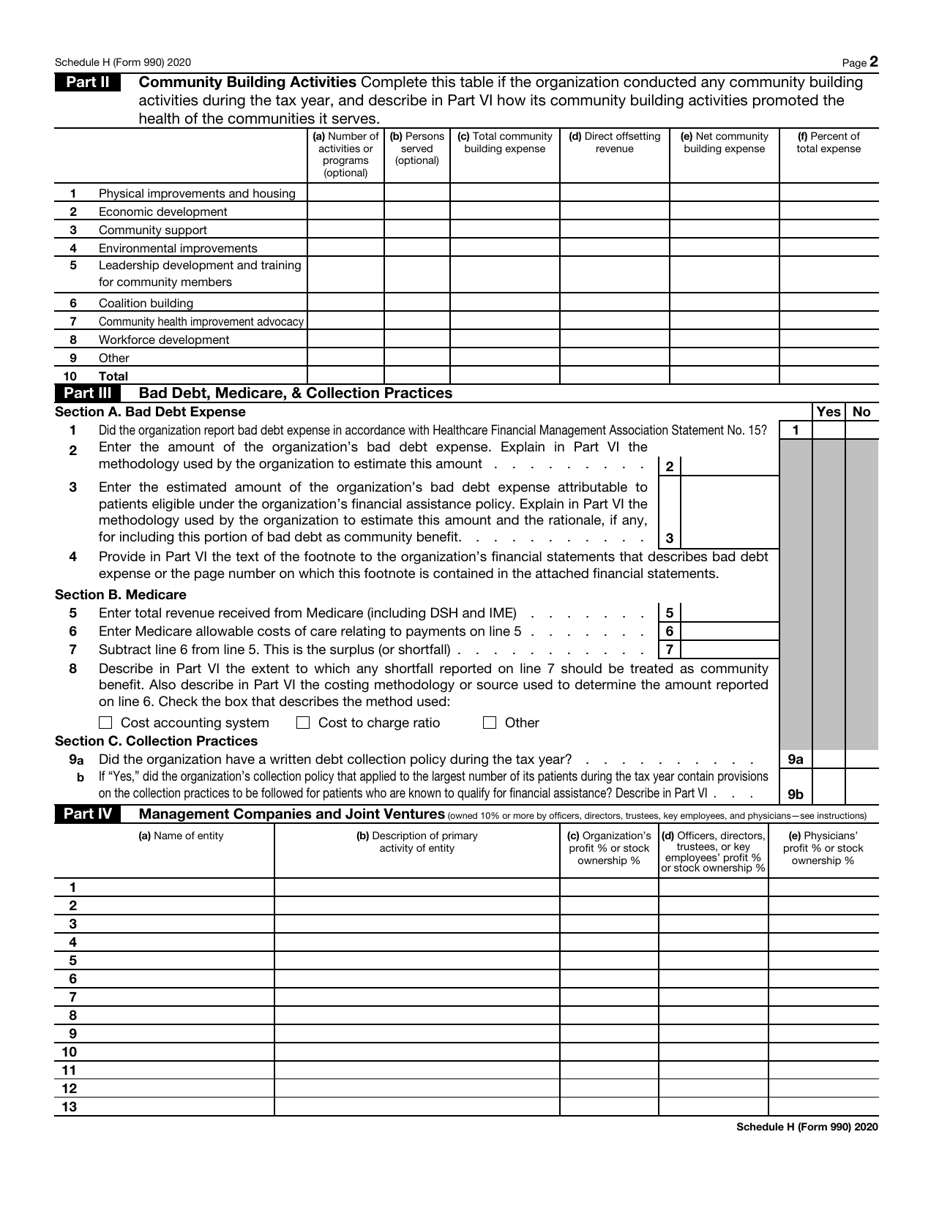 IRS Form 990 Schedule H Hospitals, Page 2