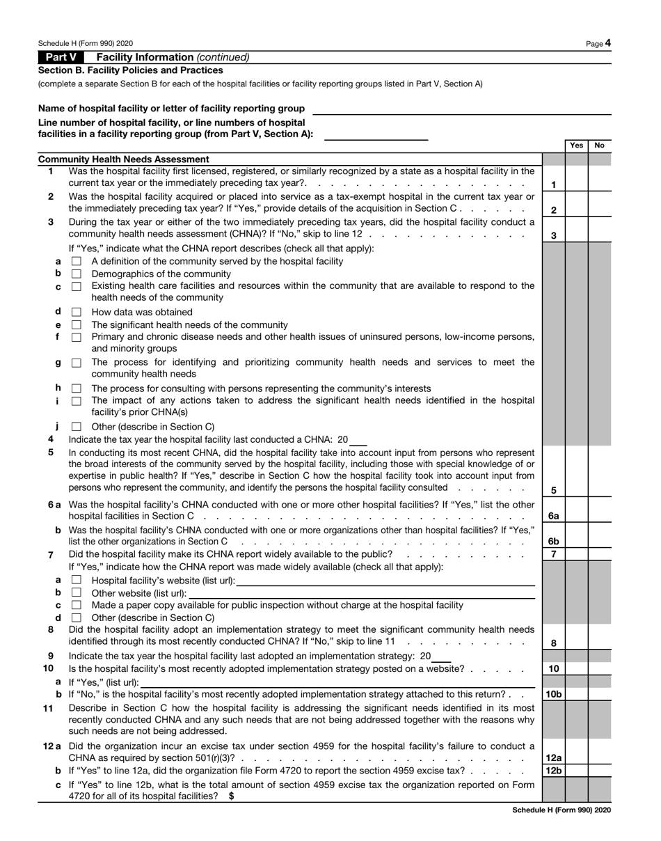 IRS Form 990 Schedule H Hospitals, Page 4