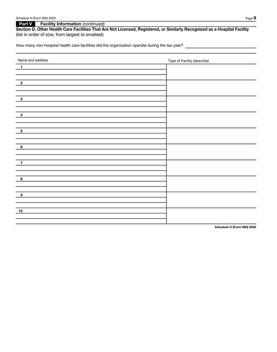 IRS Form 990 Schedule H Hospitals, Page 9