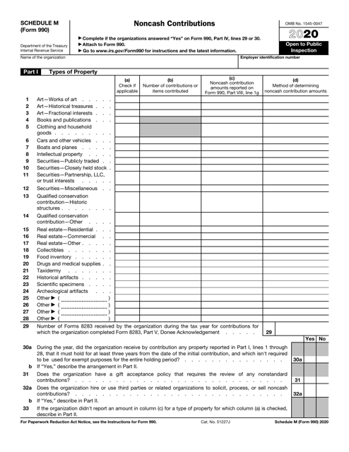 IRS Form 990 Schedule M 2020 Printable Pdf
