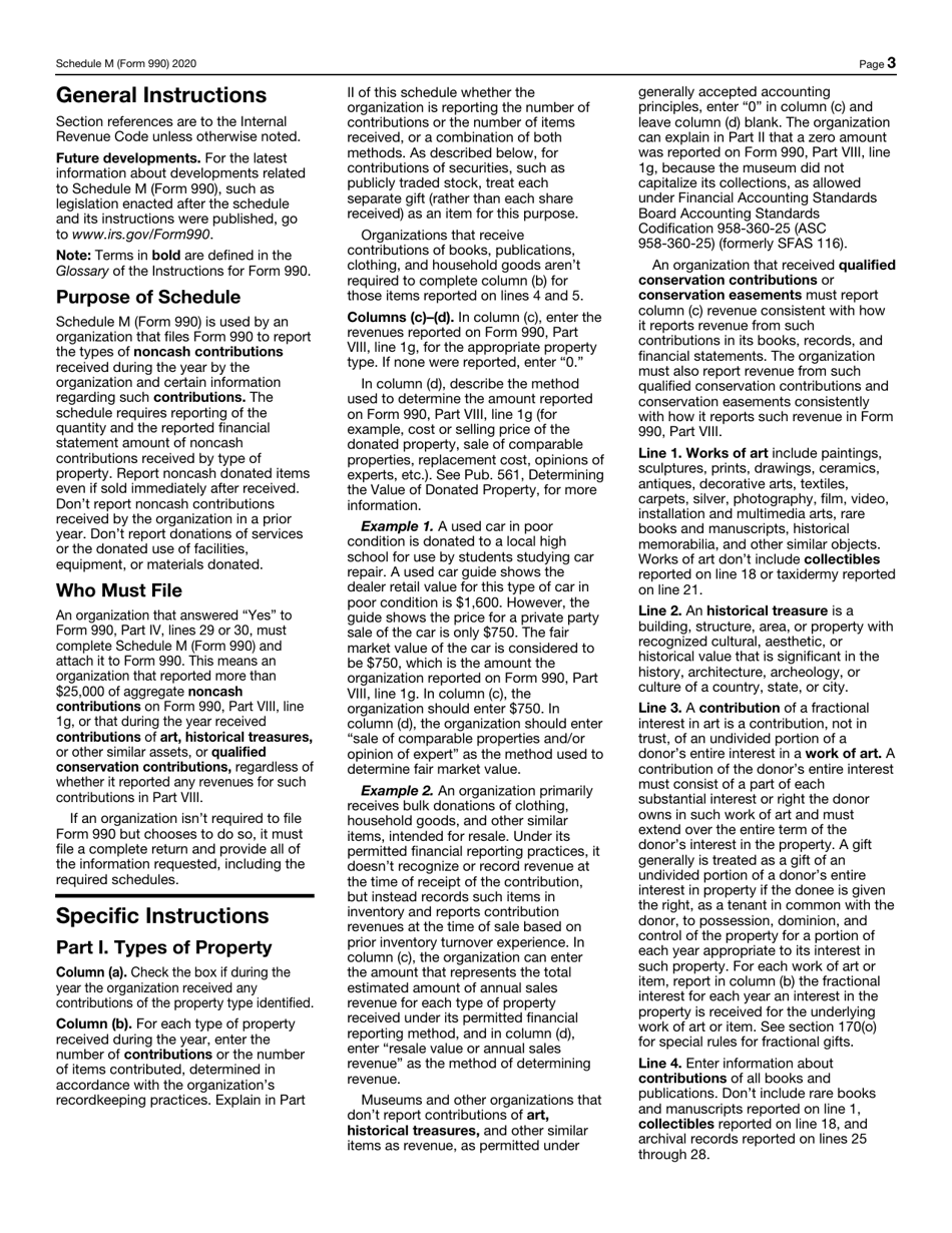 IRS Form 990 Schedule M Noncash Contributions, Page 3