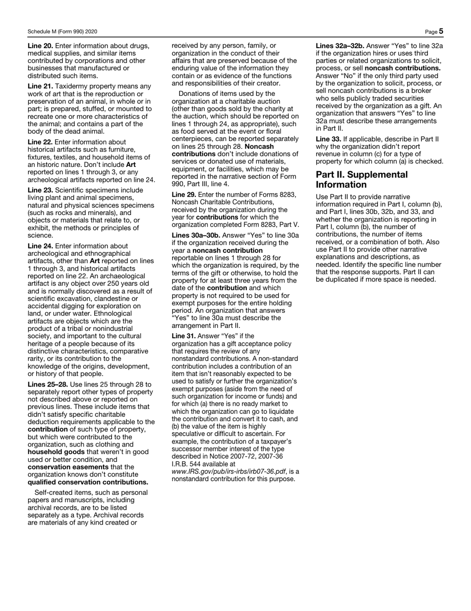 IRS Form 990 Schedule M Noncash Contributions, Page 5