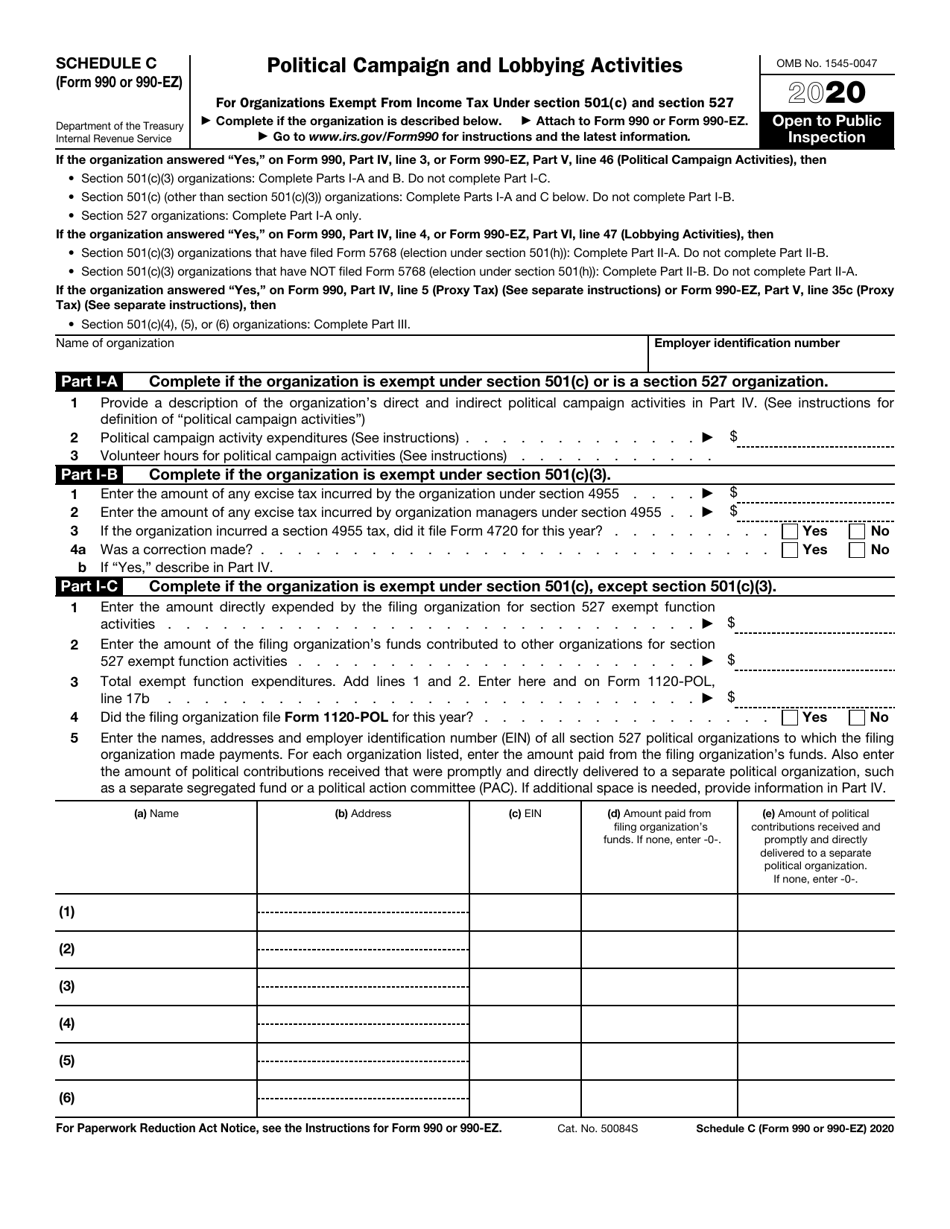 IRS Form 990 (990-EZ) Schedule C Political Campaign and Lobbying Activities, Page 1