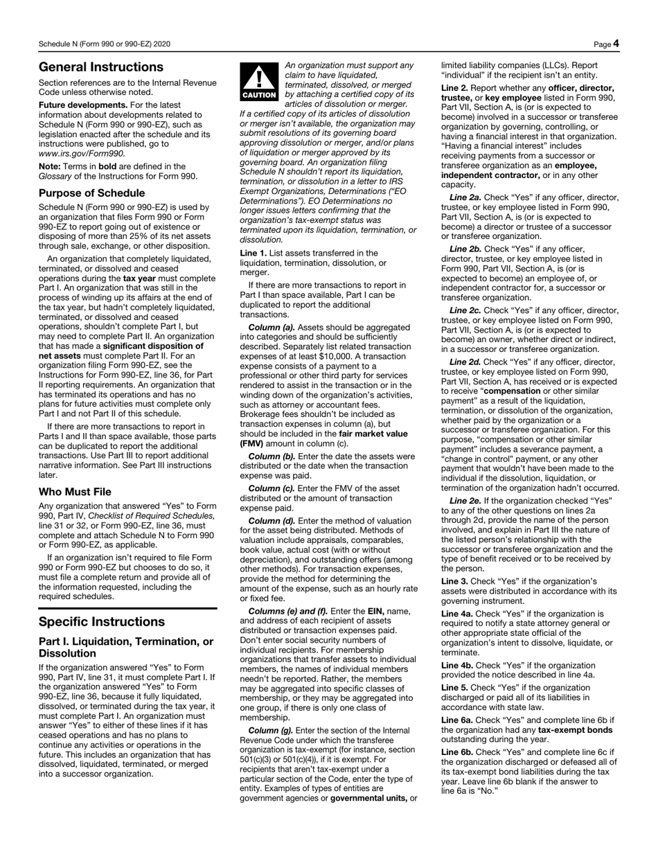 IRS Form 990 (990-EZ) Schedule N Liquidation, Termination, Dissolution, or Significant Disposition of Assets, Page 4