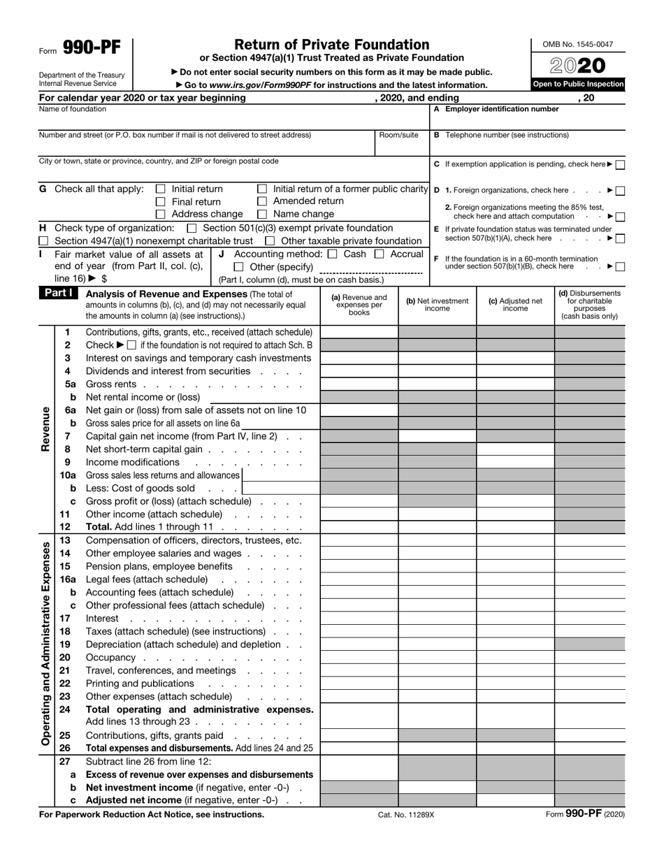 Form 990-PF Return of Private Foundation, Page 1