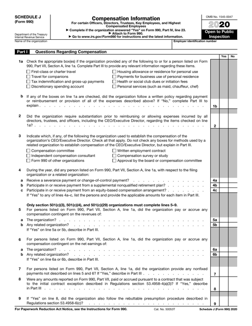 IRS Form 990 Schedule J 2020 Printable Pdf