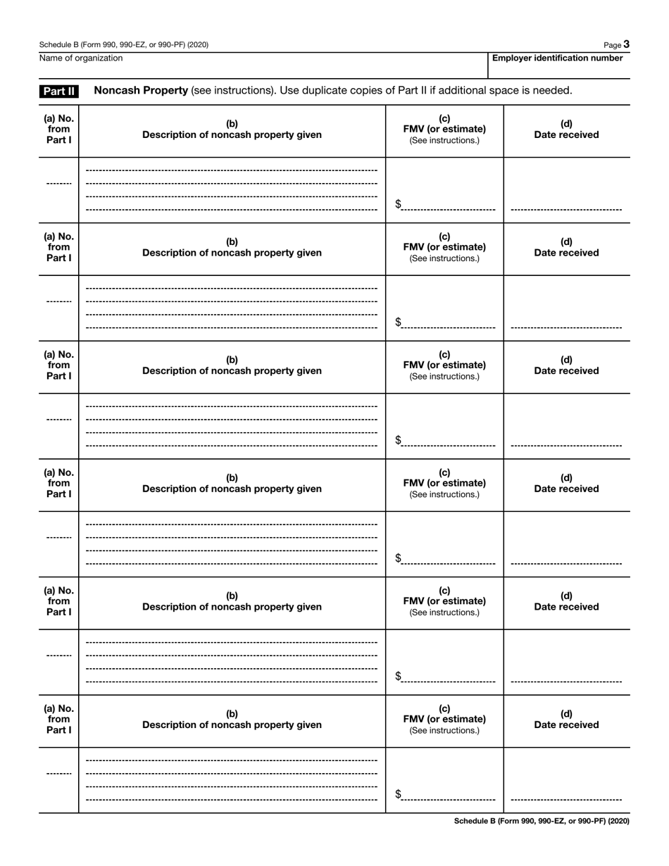 IRS Form 990 (990-EZ; 990-PF) Schedule B Schedule of Contributors, Page 3