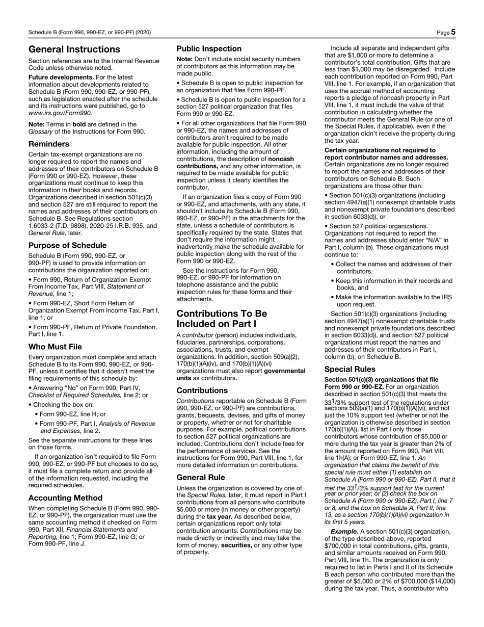 IRS Form 990 (990-EZ; 990-PF) Schedule B Schedule of Contributors, Page 5