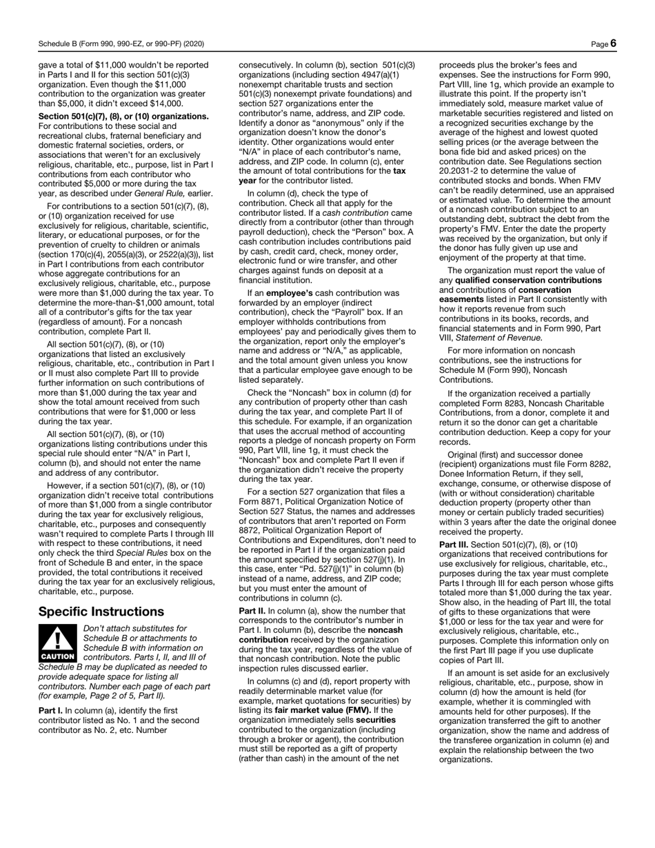 IRS Form 990 (990-EZ; 990-PF) Schedule B Schedule of Contributors, Page 6