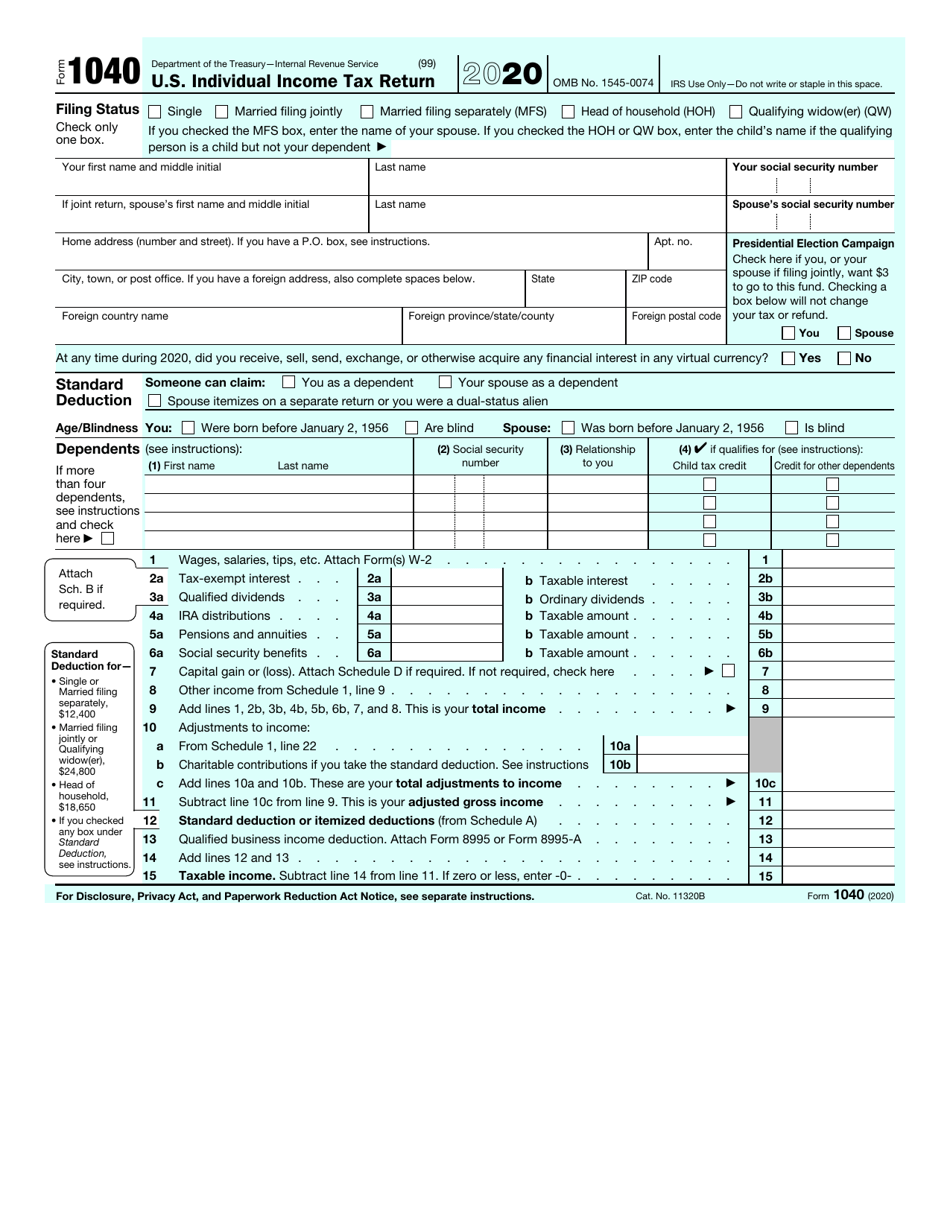IRS Form 1040 U.S. Individual Income Tax Return, Page 1