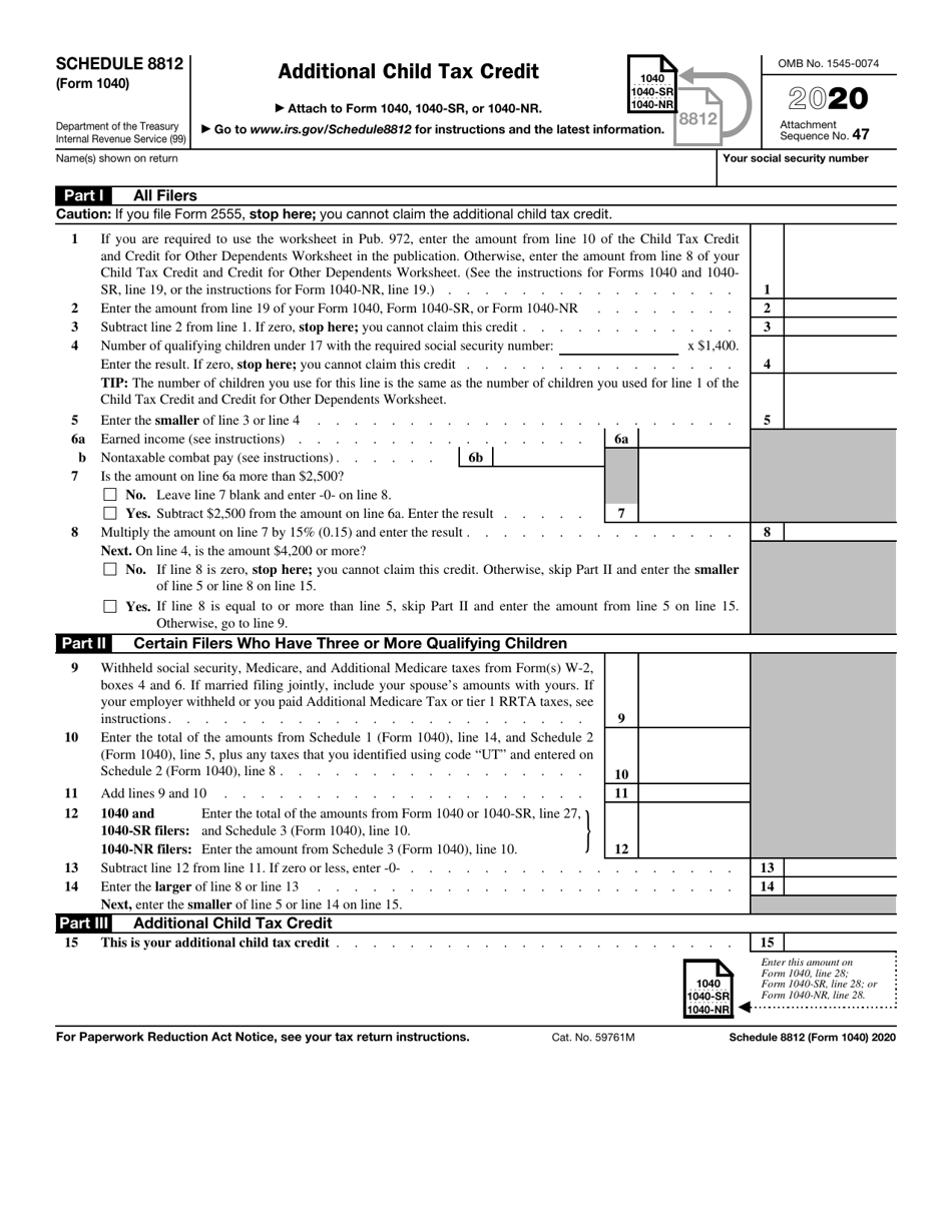Irs Schedule 8812 For 2022 Irs Form 1040 Schedule 8812 Download Fillable Pdf Or Fill Online Additional  Child Tax Credit - 2020 | Templateroller