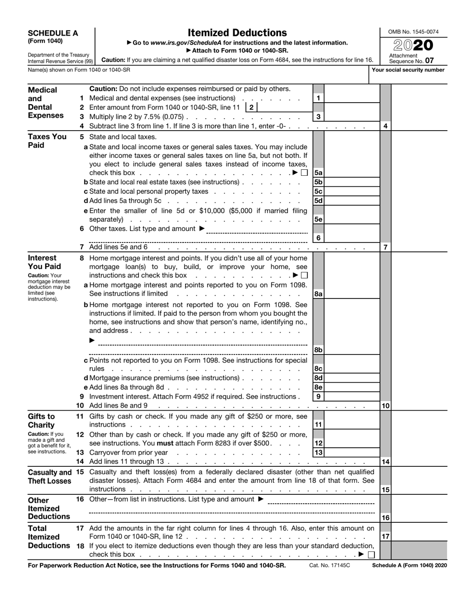 IRS Form 1040 Schedule A 2020 Fill Out Sign Online And Download