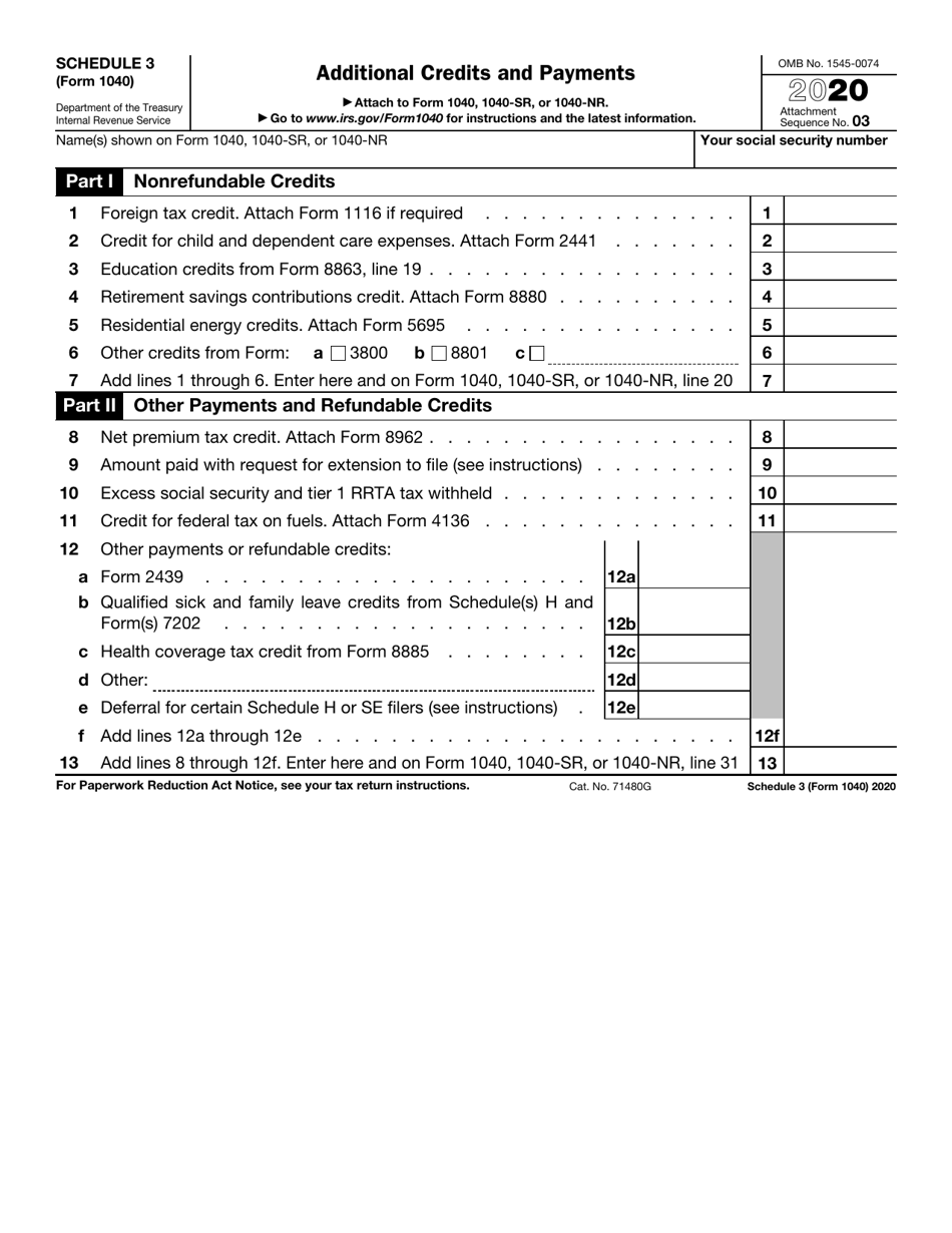 IRS Form 1040 Schedule 3 Download Fillable PDF or Fill ...