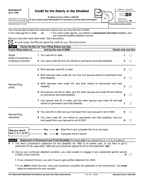IRS Form 1040 Schedule R Download Fillable PDF or Fill Online Credit for the Elderly or the