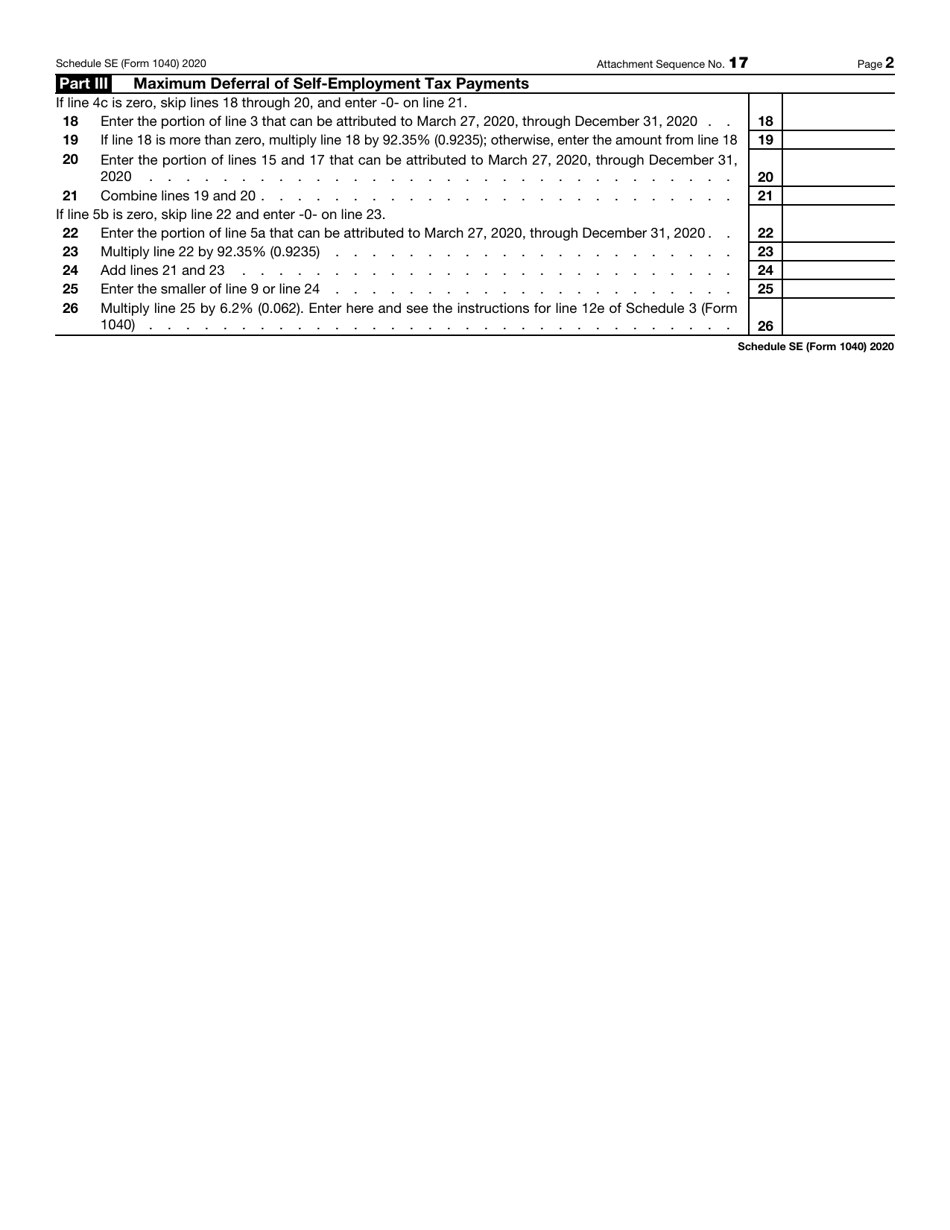 Irs Form 1040 Schedule Se 2020 Fill Out Sign Online And Download Fillable Pdf Templateroller 9380