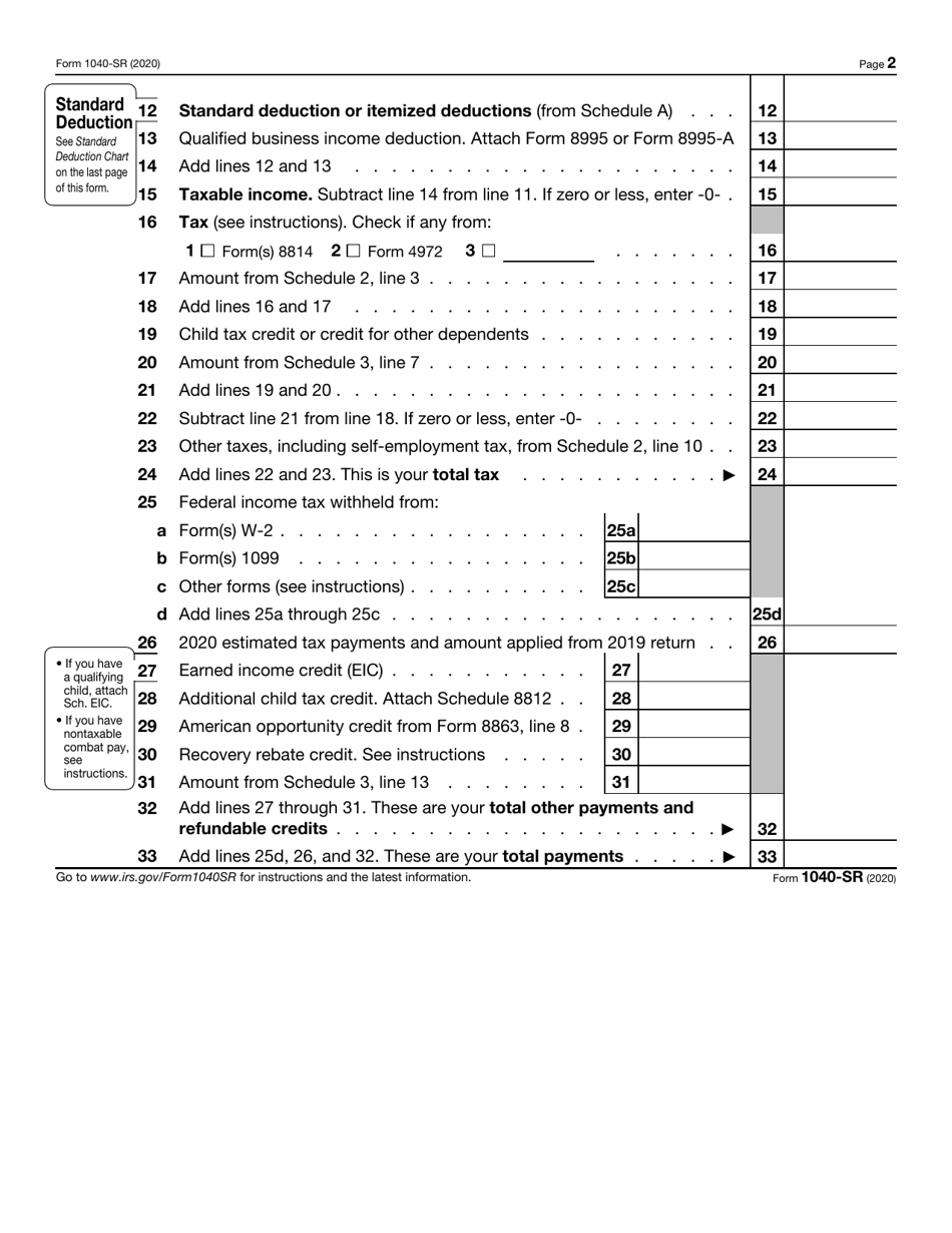 Irs Form 1040 Sr Download Fillable Pdf Or Fill Online Us Tax Return For Seniors 2020 8478