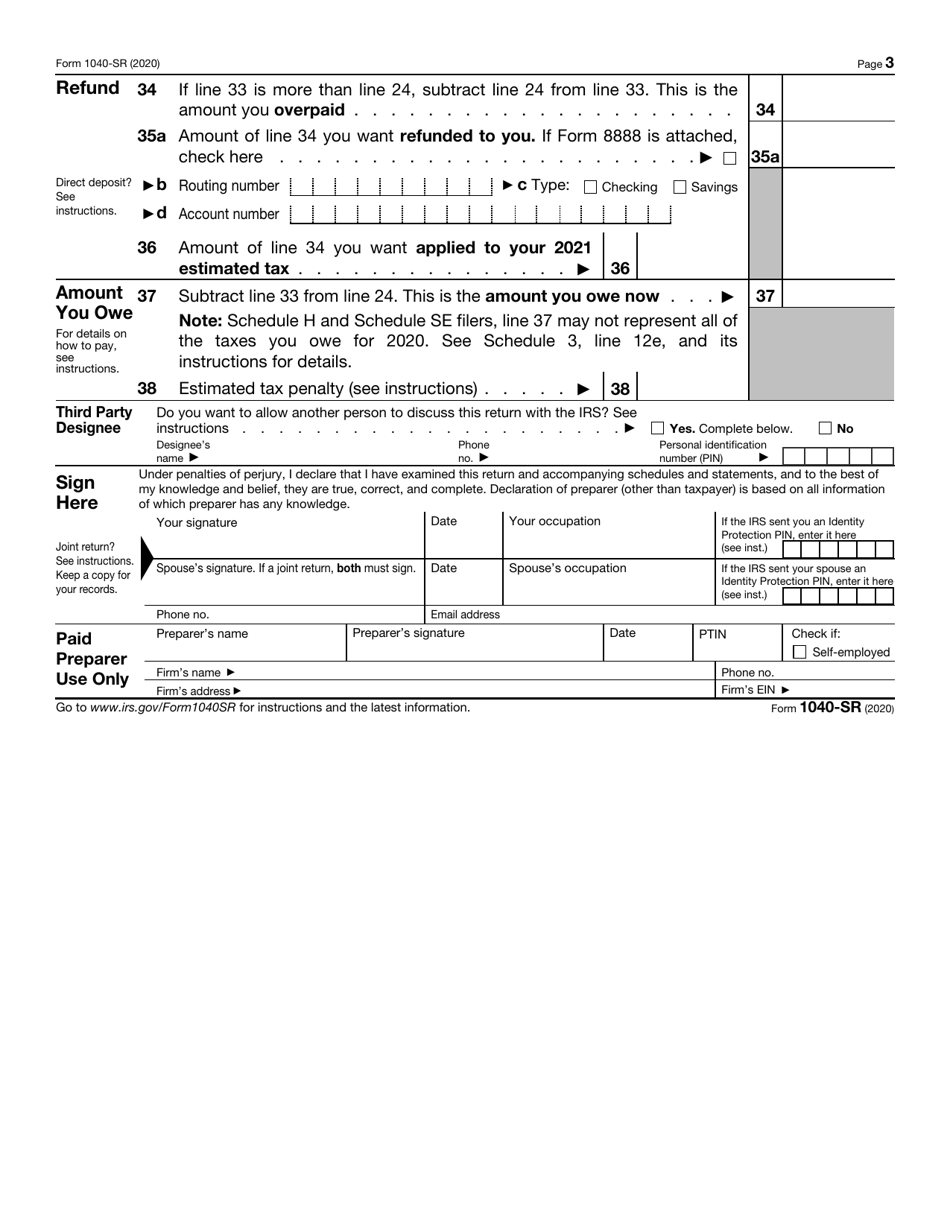 IRS Form 1040-SR U.S. Tax Return for Seniors, Page 3